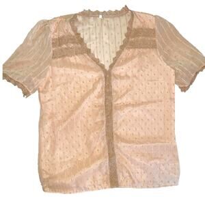 Sheer Beige Swiss Dot Striped Blouse size XL